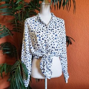 C & E Classic Button Down Top, Stars, Blue, White